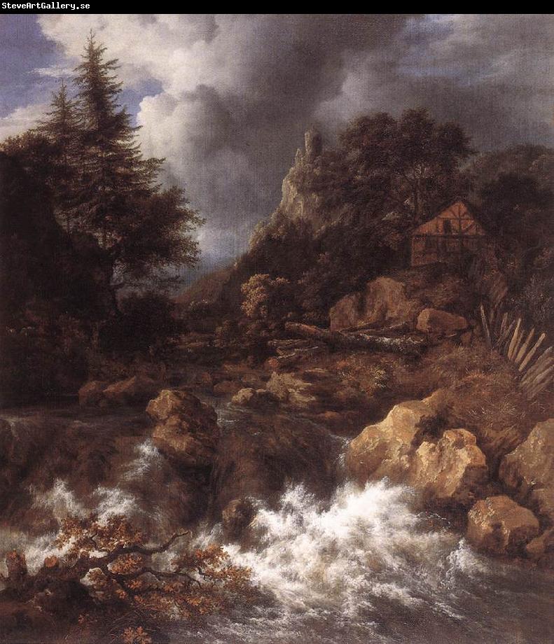 RUISDAEL, Jacob Isaackszon van Waterfall in a Mountainous Northern Landscape af